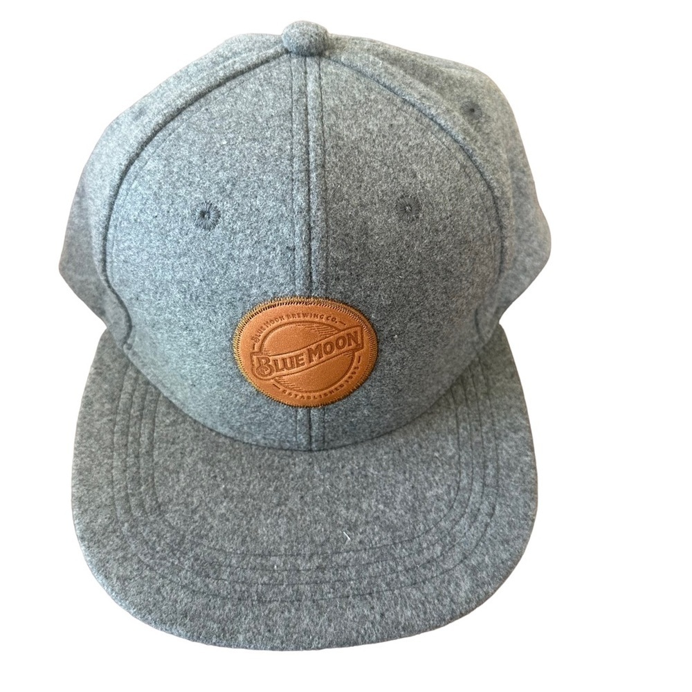 Blue Moon Brewing Co Brewery Signature Leather‎ Patch Hat Grey Strapback Acme